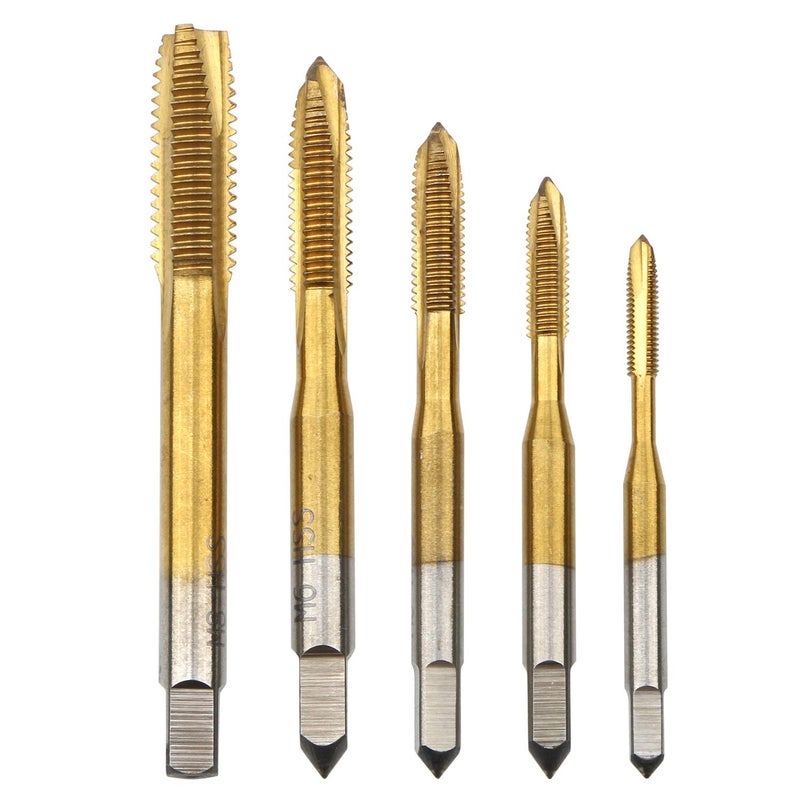 Ellbest 5Pcs Metric Tap M3-M8 Ti-Coated Straight Flute Thread Tap Mini Machine Screw Drill Tap for Threading Machine Electric Drill DIY - Image 1